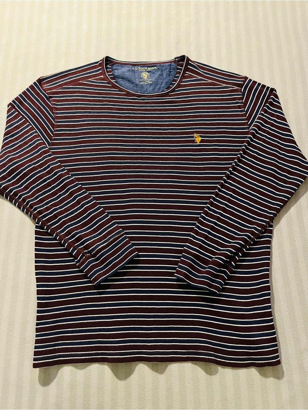 U.S. Polo Assn. Burgundy, Navy & White Striped long Sleeve Crewneck Tee